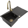 Mexen Cesar évier en granit 1 bac avec égouttoir et robinet de cuisine Savita, noir/métal doré - 6514-75-672601-50