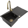 Mexen Cesar fregadero de granito de 1 seno con escurridor y grifo de cocina Savita, negro/oro metálico - 6514-75-672601-50
