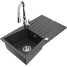 Mexen Cesar single-bowl granite sink with drainer and Savita kitchen tap, speckled black - 6514-76-672601-00