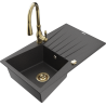 Mexen Cesar granite sink 1-bowl with drainer and Savita kitchen tap, speckled black - 6514-76-672601-50