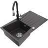 Mexen Cesar lavello in granito a 1 vasca con sgocciolatoio e rubinetto da cucina Savita, nero maculato - 6514-76-672601-70
