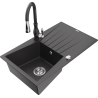 Mexen Cesar granite sink 1-bowl with drainer and Savita kitchen tap, black speckled - 6514-76-672601-76