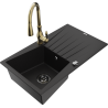Mexen Cesar granite sink 1-bowl with drainer and Savita kitchen tap, black - 6514-77-672601-50-B