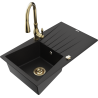 Mexen Cesar fregadero de granito de 1 cubeta con escurridor y grifo de cocina Savita, negro - 6514-77-672601-50
