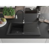 Mexen Cesar fregadero de granito de 1 seno con escurridor y grifo de cocina Savita, negro - 6514-77-672601-70-B