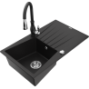 Mexen Cesar lava-louça de granito de 1 cuba com escorredor e torneira de cozinha Savita, preto - 6514-77-672601-70