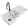 Mexen Andres granite sink 1.5-bowl with drainer and Savita kitchen tap, white - 6515-20-672601-70