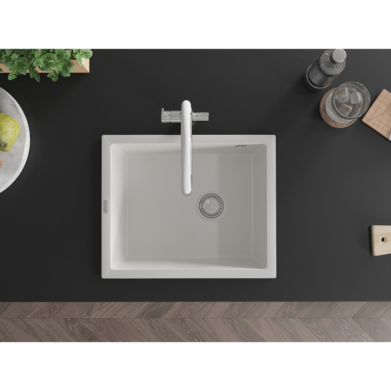 Mexen Pedro évier en granit 1 cuve 560 x 460 mm, blanc, siphon chromé - 6508561000-20