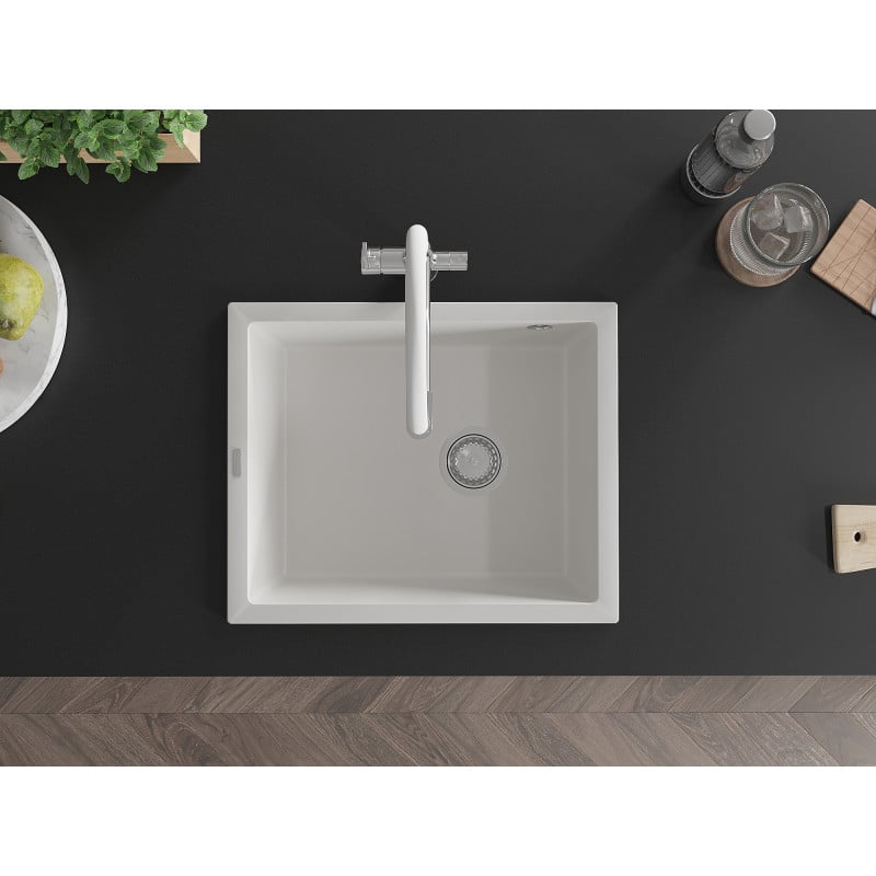 Mexen Pedro granitdiskbänk 1-kammare 560 x 460 mm, vit, kromsifon - 6508561000-20