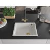 Mexen Pedro Granitspüle 1-Becken 560 x 460 mm, weiß, goldener Siphon - 6508561000-20-G