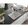 Mexen Pedro fregadero de granito de 1 seno 560 x 460 mm, blanco, sifón dorado - 6508561000-20-G