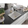Mexen Pedro Granitspüle 1-Becken 560 x 460 mm, weiß, goldener Siphon - 6508561000-20-G