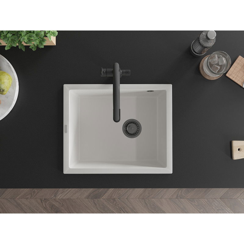 Mexen Pedro granitno korito za pomivanje z eno komoro 560 x 460 mm, belo, črn sifon - 6508561000-20-B