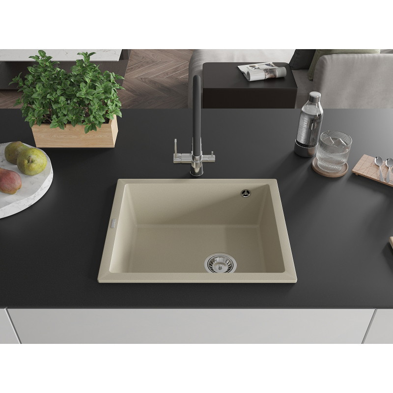 Mexen Pedro graniidist valamu 1-kauss 560 x 460 mm, beež, kroomitud sifoon - 6508561000-69