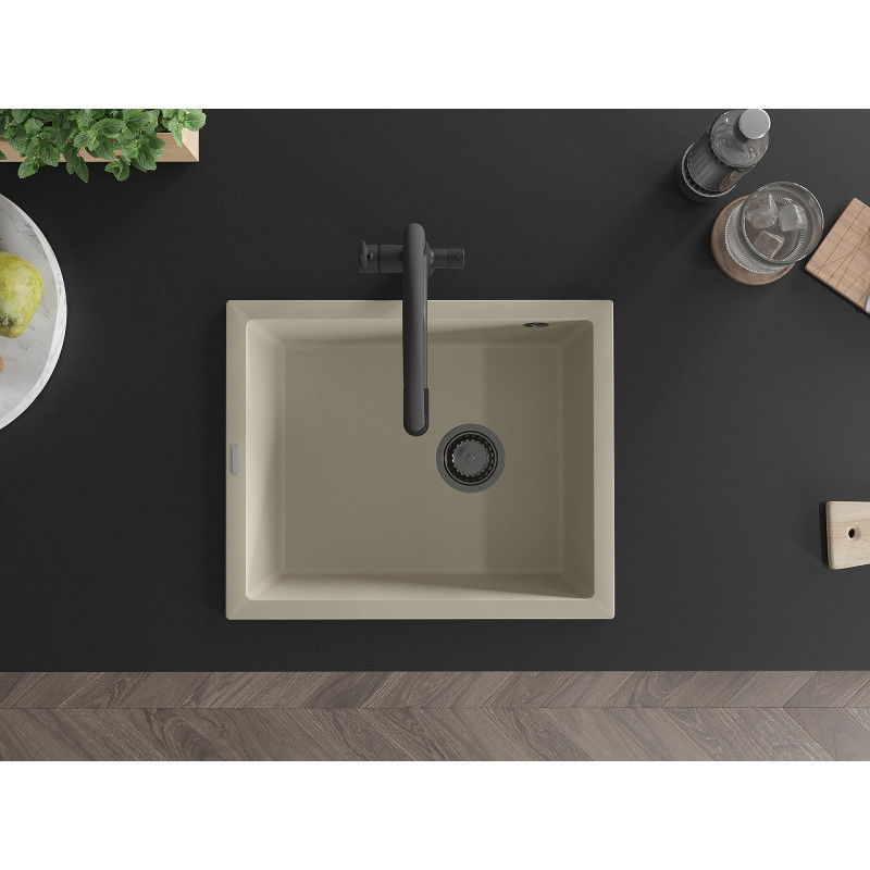 Mexen Pedro lavello in granito 1-vasca 560 x 460 mm, beige, sifone nero - 6508561000-69-B