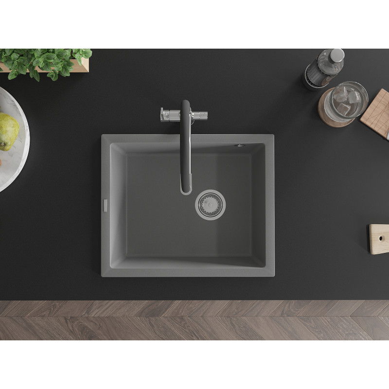 Mexen Pedro granieten gootsteen 1-kamer 560 x 460 mm, grijs, sifon chroom - 6508561000-71