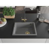 Mexen Pedro granit gootsteen 1-komor 560 x 460 mm, grijs, gouden sifon - 6508561000-71-G