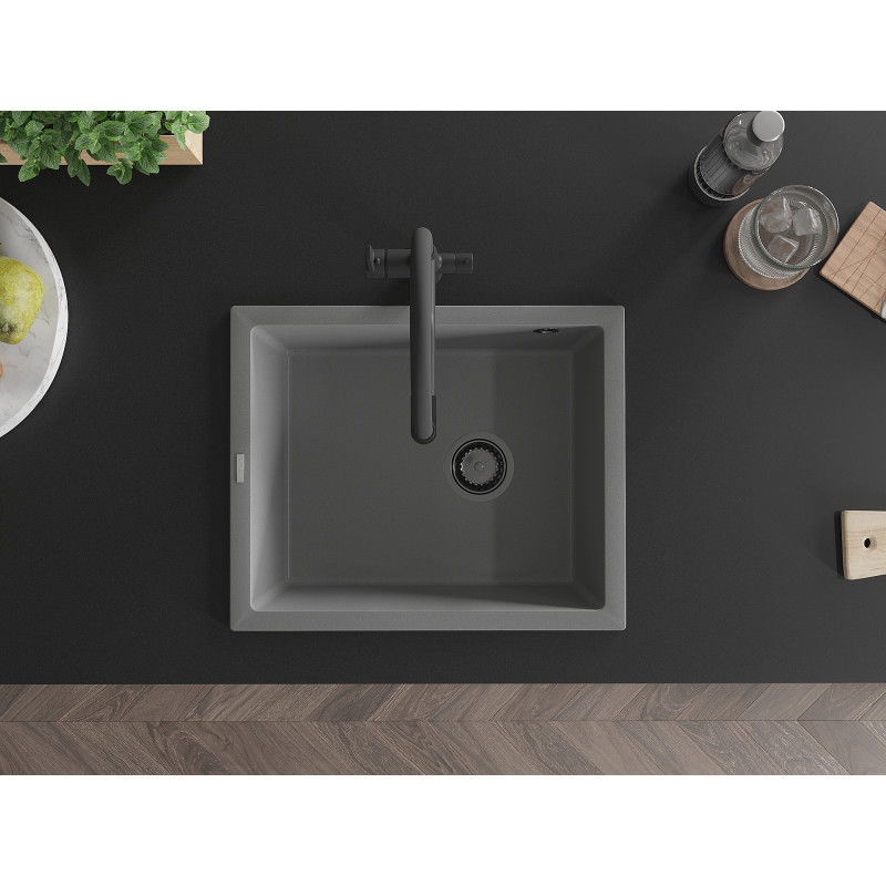 Mexen Pedro granitno pomivalno korito z eno posodo 560 x 460 mm, sivo, črni sifon - 6508561000-71-B