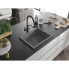 Mexen Pedro Granitspüle 1-Becken 560 x 460 mm, Grau, Schwarzer Siphon - 6508561000-71-B