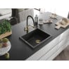 Mexen Pedro Granitspüle 1-Becken 560 x 460 mm, schwarz/silber metallic, Siphon gold - 6508561000-73-G