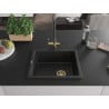 Mexen Pedro Granitspüle 1-Becken 560 x 460 mm, schwarz/silber metallic, Siphon gold - 6508561000-73-G