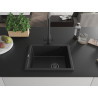 Mexen Pedro granieten gootsteen 1-komerig 560 x 460 mm, zwart/zilver metallic, zwarte sifon - 6508561000-73-B