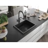 Mexen Pedro granite sink 1-bowl 560 x 460 mm, black/silver metallic, black siphon - 6508561000-73-B