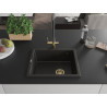 Mexen Pedro fregadero de granito de 1 cubeta 560 x 460 mm, negro/dorado metálico, sifón dorado - 6508561000-75-G