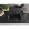 Mexen Pedro fregadero de granito de 1 cubeta 560 x 460 mm, negro/dorado metálico, sifón negro - 6508561000-75-B