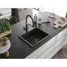 Mexen Pedro évier en granit à 1 bac 560 x 460 mm, noir/doré métallique, siphon noir - 6508561000-75-B