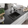 Mexen Pedro Granitspüle 1-Becken 560 x 460 mm, Schwarz/Gold Metallic, schwarzer Siphon - 6508561000-75-B