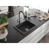 Mexen Pedro Granitische gootsteen met 1 bak 560 x 460 mm, zwart gespikkeld, chroom sifon - 6508561000-76
