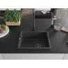 Mexen Pedro évier en granit à 1 bac 560 x 460 mm, noir moucheté, siphon noir - 6508561000-76-B