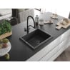 Mexen Pedro Granite Sink 1-Bowl 560 x 460 mm, Black Speckled, Black Siphon - 6508561000-76-B