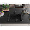 Mexen Pedro granitische gootsteen met 1 bak 560 x 460 mm, zwart, zwarte sifon - 6508561000-77-B