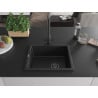 Mexen Pedro Granitspüle, 1-Becken, 560 x 460 mm, schwarz, schwarzer Siphon - 6508561000-77-B