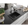 Mexen Pedro Granitspüle, 1-Becken, 560 x 460 mm, schwarz, schwarzer Siphon - 6508561000-77-B