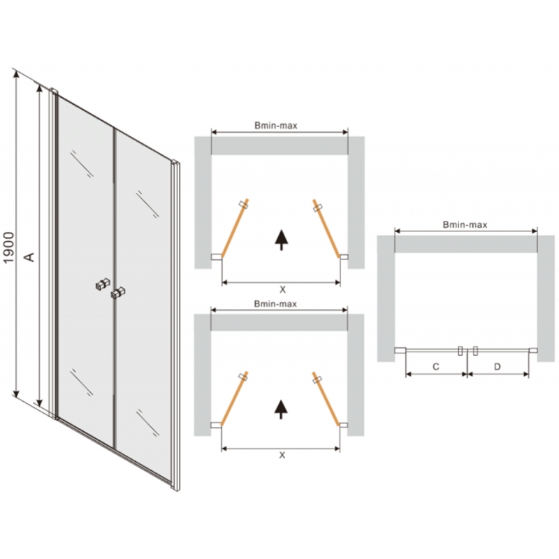 Mexen Texas porta doccia a battente 90 cm, trasparente, cromo - 880-090-000-01-00