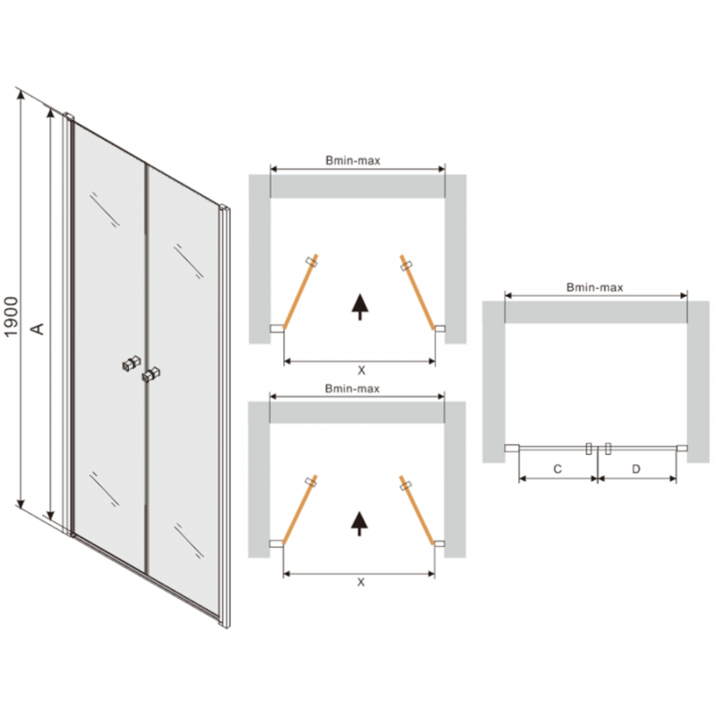 Mexen Texas shower door hinged 90 cm, transparent, chrome - 880-090-000-01-00