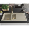 Mexen Andres 1,5-komorige granieten spoelbak met afdruiprek en keukenmengkraan Savita, beige - 6515-69-672601-50