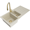 Mexen Andres fregadero de granito de 1,5 senos con escurridor y grifo de cocina Savita, beige - 6515-69-672601-50