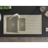 Mexen Andres fregadero de granito de 1,5 senos con escurridor y grifo de cocina Savita, beige - 6515-69-672601-69