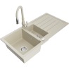 Mexen Andres fregadero de granito de 1,5 senos con escurridor y grifo de cocina Savita, beige - 6515-69-672601-69