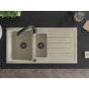 Mexen Andres Granitspüle 1,5-Becken mit Ablage und Küchenarmatur Savita, beige - 6515-69-672601-70