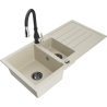 Mexen Andres granieten spoelbak 1,5-kamer met afdruiprek en keukenmengkraan Savita, beige - 6515-69-672601-70