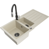 Mexen Andres Granitspüle 1,5-Becken mit Ablage und Küchenarmatur Savita, beige - 6515-69-672601-70
