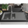 Mexen Andres granitische spoelbak 1,5-kamer met afdruiprek en keukenkraan Savita, grijs - 6515-71-672601-00