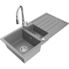 Mexen Andres granite sink 1.5-bowl with drainer and Savita kitchen tap, grey - 6515-71-672601-00