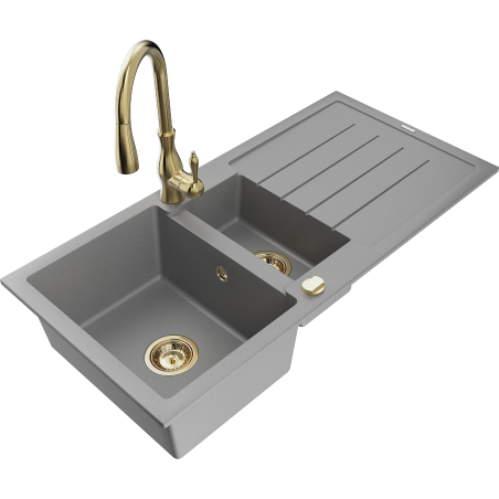 Mexen Andres granitizlietne 1,5 kameru ar noteku un virtuves krānu Savita, pelēks - 6515-71-672601-50