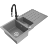 Mexen Andres granite sink 1.5-bowl with drainer and Savita kitchen tap, grey - 6515-71-672601-70